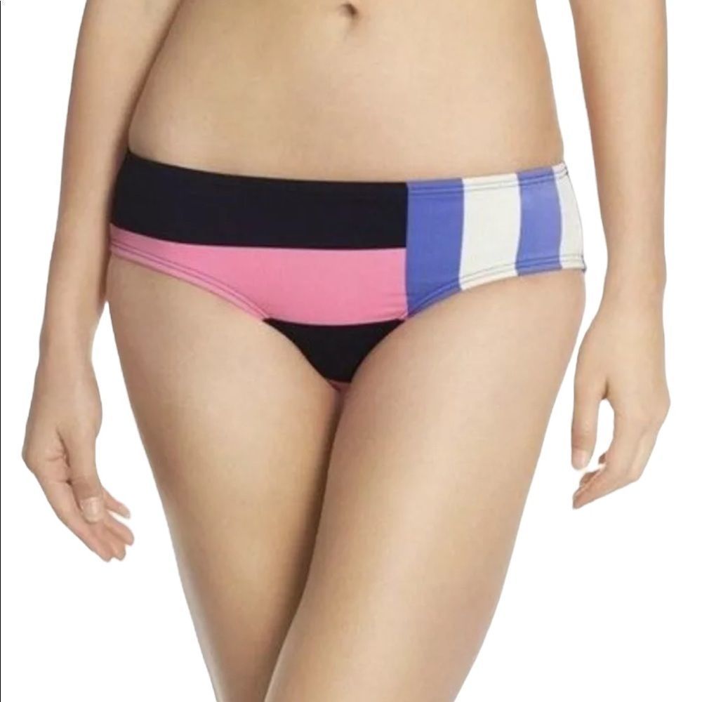 Kate Spade Hipster Striped Pink Black Bikini Bottom Swimsuit Size large